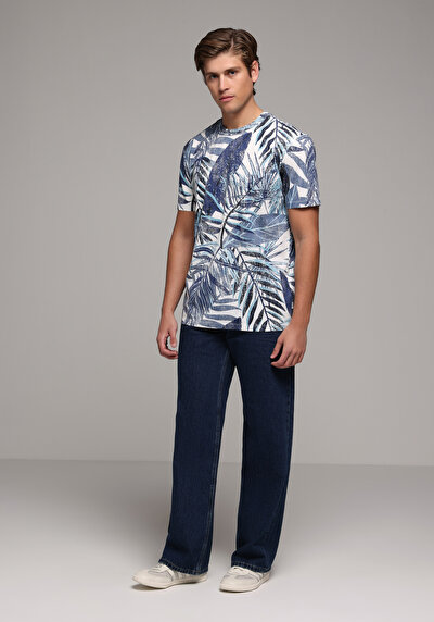 Image de T-shirt À Manches Courtes Bleu Regular Fit Droit Homme