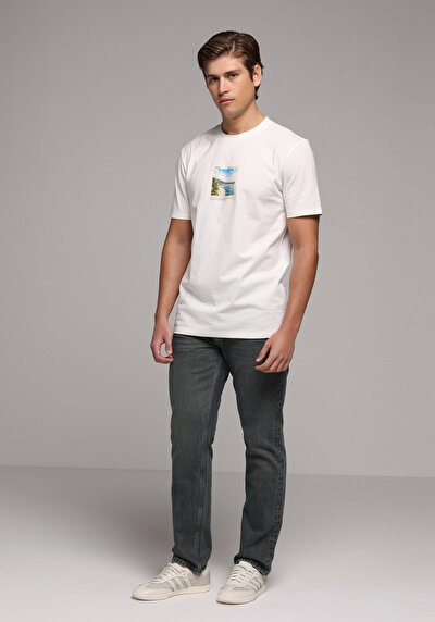 Image de T-shirt À Manches Courtes Blanc Regular Fit Droit Homme