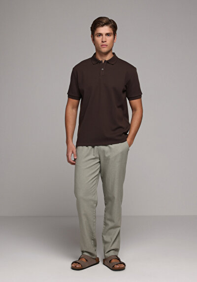 Image de T-shirt Polo À Manches Courtes Marron Droit Regular Fit Homme