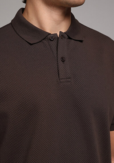 Afficher les détails de T-shirt Polo À Manches Courtes Marron Droit Regular Fit Homme