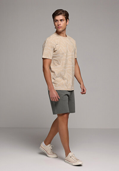 Image de T-shirt À Manches Courtes Beige Regular Fit Imprimé Homme