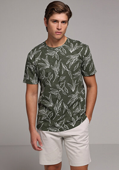 Image de T-shirt À Manches Courtes Kaki Regular Fit Imprimé Homme