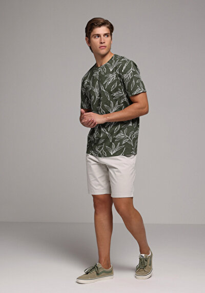 Image de T-shirt À Manches Courtes Kaki Regular Fit Imprimé Homme