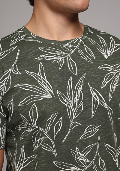 Image de T-shirt À Manches Courtes Kaki Regular Fit Imprimé Homme