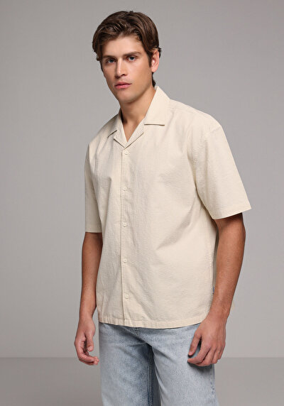 Image de Chemise À Manches Courtes Beige Droit Boxy Fit Homme