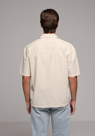 Image de Chemise À Manches Courtes Beige Droit Boxy Fit Homme
