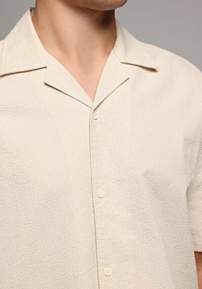 Image de Chemise À Manches Courtes Beige Droit Boxy Fit Homme