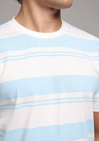 Image de T-shirt À Manches Courtes Bleu Regular Fit Rayé Homme