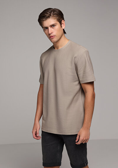 Image de T-shirt À Manches Courtes Beige Comfort Fit Droit Homme