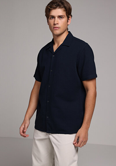 Afficher les détails de Chemise À Manches Courtes Marine Droit Regular Fit Homme