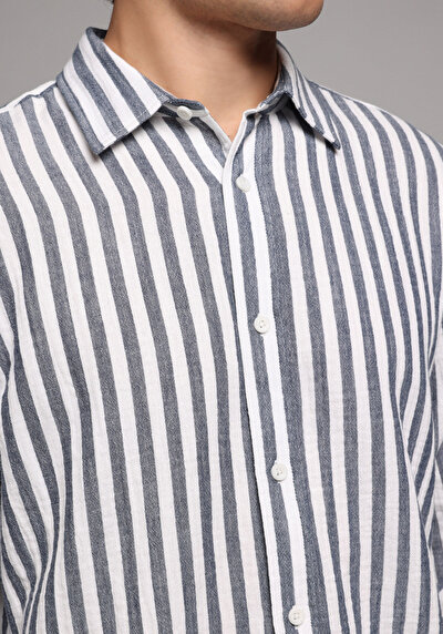 Image de Chemise À Manches Longues Marine Relaxed Fit Rayé Mousseline Homme