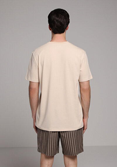 Image de T-shirt À Manches Courtes Beige Regular Fit Droit Homme