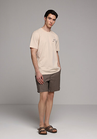 Image de T-shirt À Manches Courtes Beige Regular Fit Droit Homme