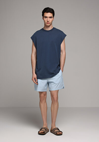 Image de Short De Bain Bleu Regular Fit Doublé Homme