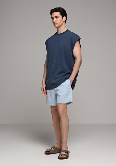 Afficher les détails de Short De Bain Bleu Regular Fit Doublé Homme