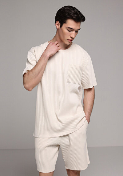 Image de T-shirt À Manches Courtes Beige Comfort Fit Droit Homme