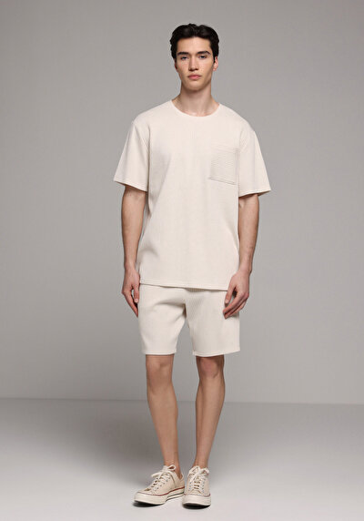 Image de T-shirt À Manches Courtes Beige Comfort Fit Droit Homme
