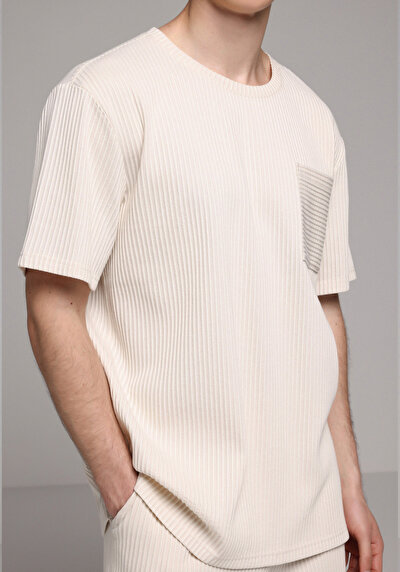 Image de T-shirt À Manches Courtes Beige Comfort Fit Droit Homme
