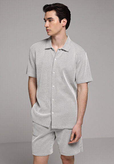 Image de T-shirt Polo À Manches Courtes Gris Rayé Regular Fit Homme