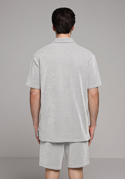Image de T-shirt Polo À Manches Courtes Gris Rayé Regular Fit Homme