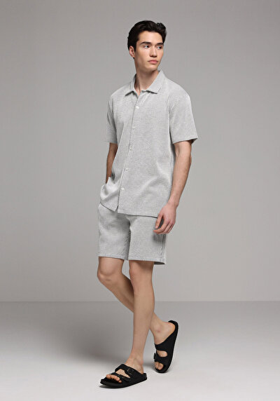 Image de T-shirt Polo À Manches Courtes Gris Rayé Regular Fit Homme