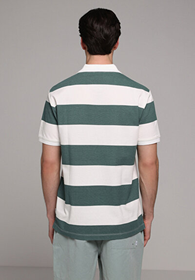 Image de T-shirt Polo À Manches Courtes Vert Rayé Regular Fit Homme
