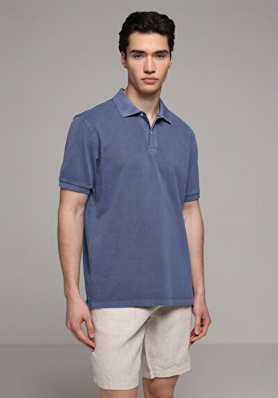 Image de T-shirt Polo À Manches Courtes Bleu Droit Regular Fit Homme