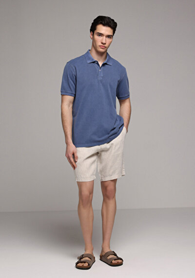 Image de T-shirt Polo À Manches Courtes Bleu Droit Regular Fit Homme