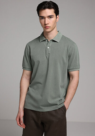 Image de T-shirt Polo À Manches Courtes Vert Droit Regular Fit Homme