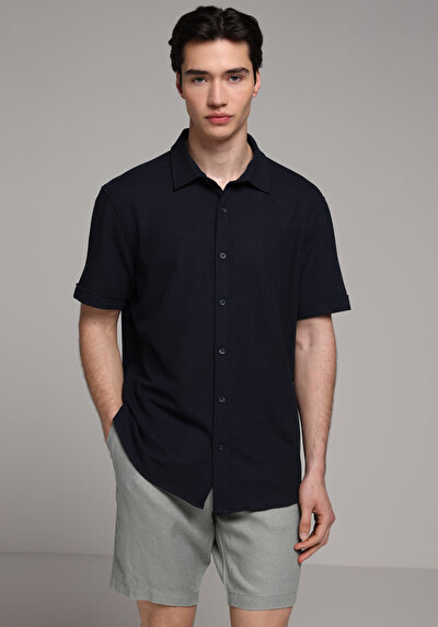 Image de Chemise À Manches Courtes Marine Droit Regular Fit Homme