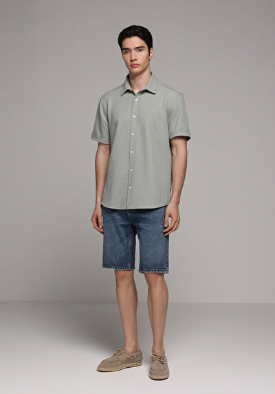 Afficher les détails de Chemise À Manches Courtes Vert Droit Regular Fit Homme