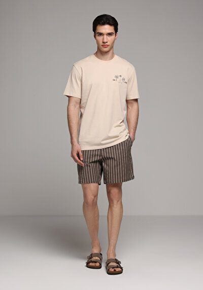 Image de Short De Bain Marron Regular Fit Doublé Homme