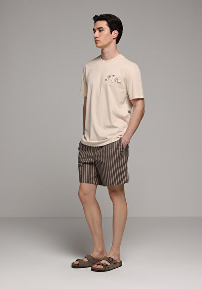 Image de Short De Bain Marron Regular Fit Doublé Homme