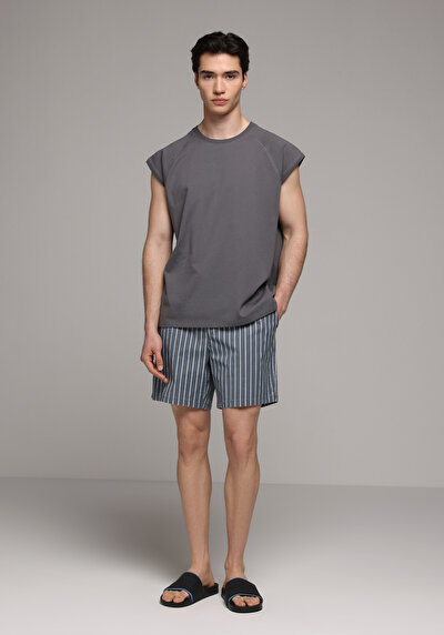 Image de Short De Bain Bleu Regular Fit Doublé Homme