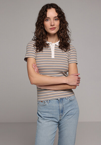 Image de Vert Slim Fit Rayé Côtelé Femme