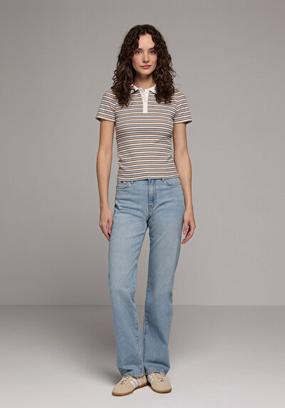 Image de Vert Slim Fit Rayé Côtelé Femme