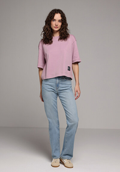 Image de T-shirt À Manches Courtes Violet Oversize Fit Droit Femme