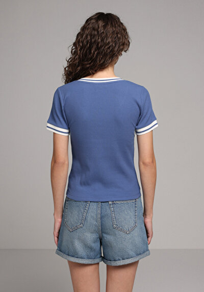 Image de T-shirt À Manches Courtes Bleu Slim Fit Droit Femme