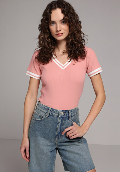 Image de T-shirt À Manches Courtes Rose Slim Fit Droit Femme