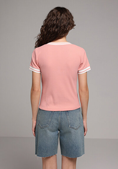 Image de T-shirt À Manches Courtes Rose Slim Fit Droit Femme