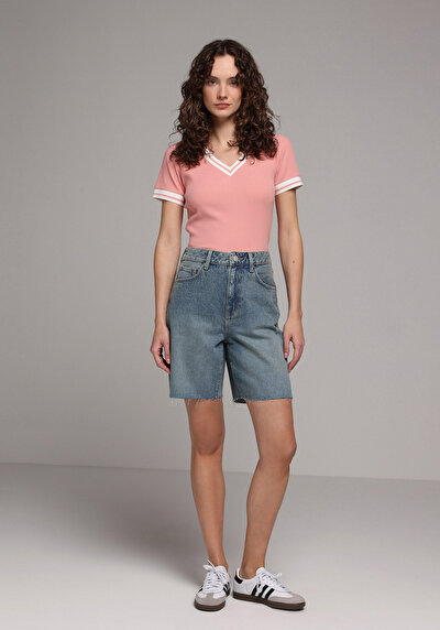 Image de T-shirt À Manches Courtes Rose Slim Fit Droit Femme