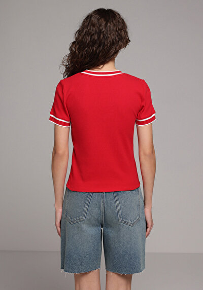 Image de T-shirt À Manches Courtes Rouge Slim Fit Droit Femme