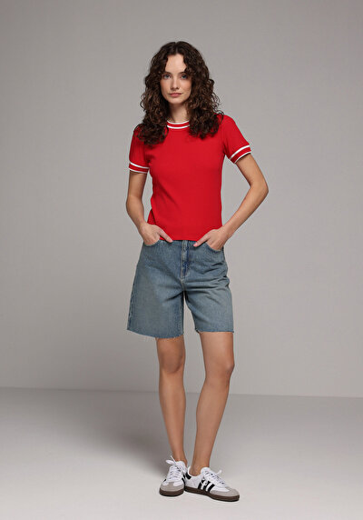 Image de T-shirt À Manches Courtes Rouge Slim Fit Droit Femme