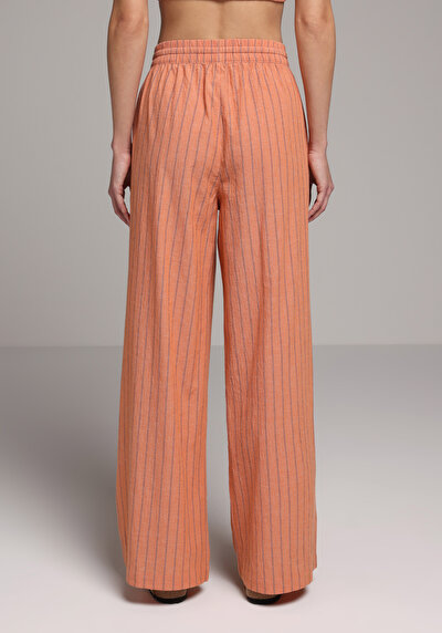Afficher les détails de Pantalon Saumon Wide Leg High Rise En Uni Regular Fit Femme