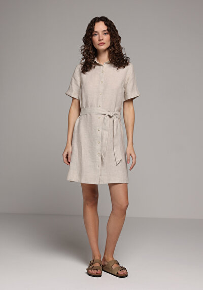 Image de Robe Beige Regular Fit Manches Courtes Mini Uni Femme