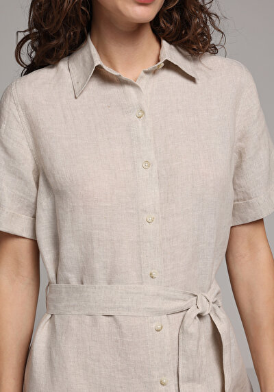 Image de Robe Beige Regular Fit Manches Courtes Mini Uni Femme