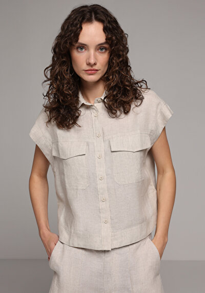Image de Chemise À Manches Courtes Beige Droit Fashion Fit Femme