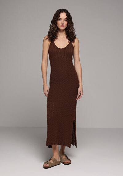 Afficher les détails de Robe Marron Slim Fit  Maxi Tricots Femme