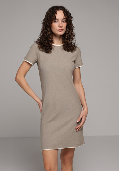Image de Robe Vert Slim Fit Manches Courtes Normale Côtelé Femme