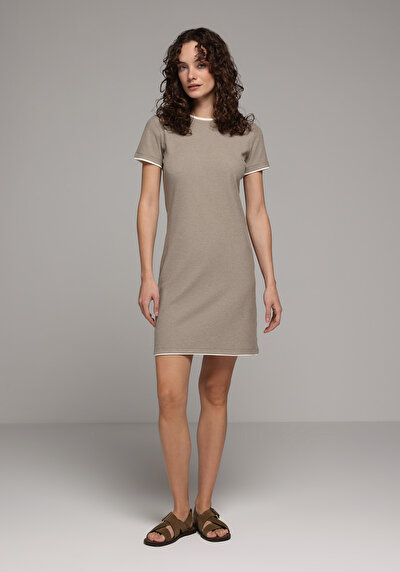 Image de Robe Vert Slim Fit Manches Courtes Normale Côtelé Femme